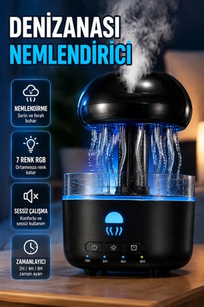 USB Denizanası Efektli Hava Nemlendirici – 7 Renk RGB Aydınlatmalı Sessiz Buhar Makinesi