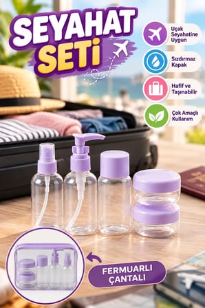 5 Parça Seyahat Bakım Şişesi Seti – 30 ml Sızdırmaz Kapaklı ve Fermuarlı Çantalı