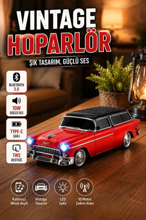 Vintage Klasik Araba Tasarımlı LED Işıklı Bluetooth Hoparlör 10W