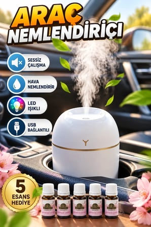 USB Bağlantılı Sessiz Mini Hava Nemlendirici – LED Işıklı 5 Esanslı Buhar Makinesi