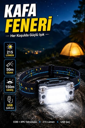 USB Şarjlı Mini LED Kafa Feneri XPE95LM COB 120LM Çift Işık Modlu 18650 Bataryalı