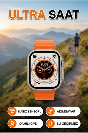 Ultra Akıllı Saat GPS Destekli Nabız Ölçer Uyku Takibi Sesli Görüşme Krem Kordon