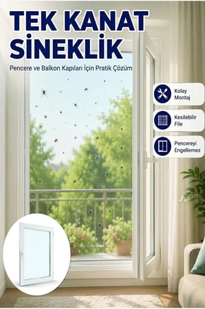 Tek Kanatlı Şeffaf Pencere ve Balkon Sinekliği – Kolay Takılan Hafif File