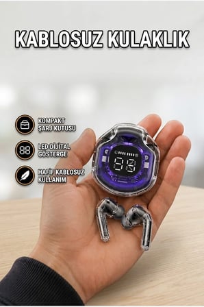 Bluetooth 5.3 Kablosuz Kulaklık 30 mm Sürücülü LED Ekranlı Mikrofonlu Ergonomik Tasarım