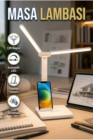 Kısılabilir LED Masa Lambası Kalemlik ve Telefon Tutuculu Modern Tasarım
