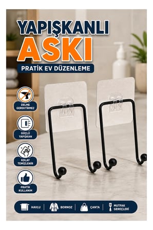 2'li Yapışkanlı Duvar Askısı – Pratik Düzenleme Askılığı
