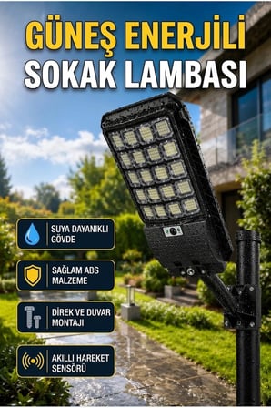 Güneş Enerjili LED Dış Mekan Aydınlatma Lambası Hareket Sensörlü Uzaktan Kumandalı