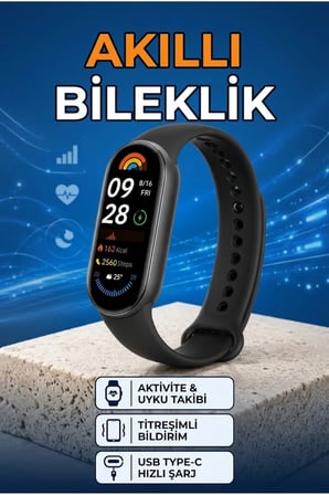 TPU ve Silikon Kordonlu Akıllı Bileklik Uyku Takipli Aktivite Ölçerli Type-C Şarjlı