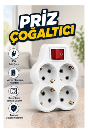 Anahtarlı 4’lü Kablosuz Duvar Tipi Priz Çoklayıcı