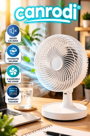 Mini Masaüstü Vantilatör 2 Kademeli Sessiz Fan – Otomatik Salınımlı 150 mm