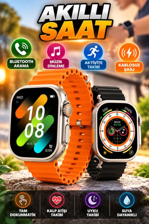 Tam Dokunmatik Akıllı Saat – Kablosuz Şarj, Bluetooth Arama, Müzik ve Aktivite Takibi