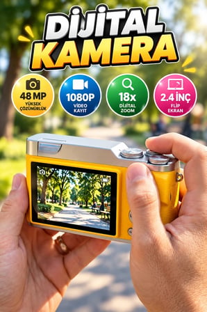 48 MP Dijital Kamera 1080P Video – 18x Dijital Zoom ve 2.4 İnç Flip Ekran