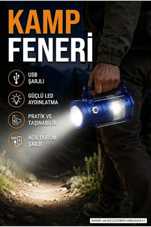 USB Şarjlı Kamp Feneri Taşınabilir LED Aydınlatma ve Acil Durum Şarj Özellikli