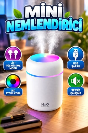 USB Mini Nemlendirici – LED Aydınlatma ve Çift Püskürtme Modu