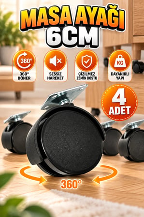 6 cm Kilitsiz Mobilya Tekerleği – 4’lü Çok Amaçlı Set