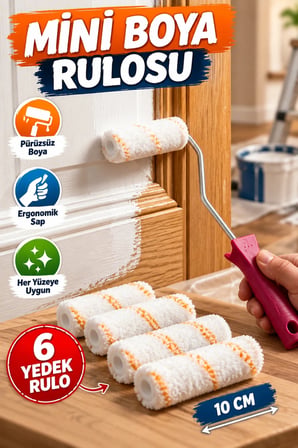 10 cm Mini Boya Rulosu Seti – Ergonomik Saplı ve 6 Yedek Rulolu