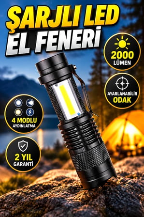 2000 Lümen Alüminyum Gövdeli Ayarlanabilir Odaklı LED El Feneri – 4 Modlu