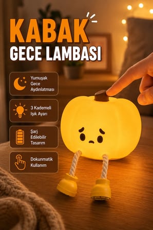 Pumpkin LED Gece Lambası Dokunmatik Üç Kademeli Işık Ayarlı Şarjlı Dekoratif Model
