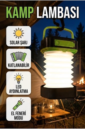 Katlanabilir Solar Şarjlı LED Kamp Lambası El Fenerli