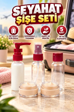 5’li 30 ml Seyahat Şişe Seti – Sıvı, Sprey ve Krem İçin Sızdırmaz Kaplar