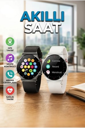 Akıllı Saat Arama Cevaplama Özellikli Müzik Kontrolü ve GPS Takip Fonksiyonlu