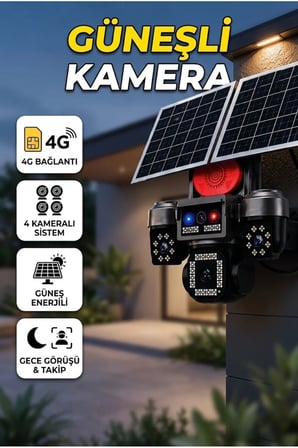 4G SIM Kartlı 4 Kameralı Güneş Enerjili Akıllı Güvenlik Kamerası Sistemi