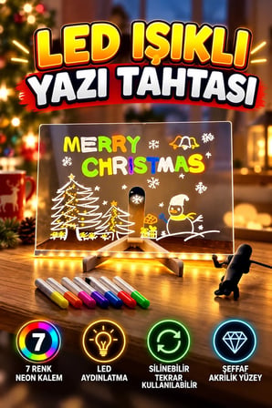 LED Işıklı Akrilik Yazı Tahtası – Neon Kalemli 7 Renk Silinebilir Pano