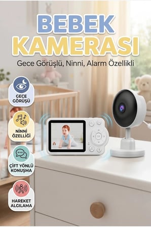 Gece Görüşlü Bebek Kamerası Ninni Özellikli Sıcaklık Algılama ve Alarm Sistemli