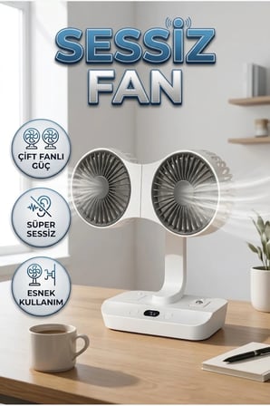 Çift Başlıklı Sessiz Fan – Masaüstü ve Duvara Monte Kullanım