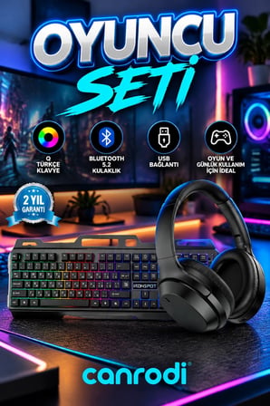 Türkçe Q Işıklı Oyuncu Klavye ve Mouse Seti – Bluetooth 5.2 Kulaklık | USB Bağlantı