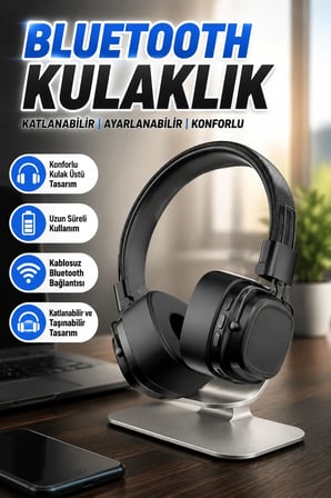 Katlanabilir Bluetooth Kulak Üstü Kulaklık – Ayarlanabilir ve Konforlu Tasarım