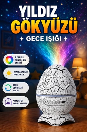 Yıldız Gökyüzü Efektli Çok Modlu Gece Lambası Projektör 7 Renkli Sis ve Lazer Yıldız Modlu