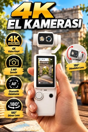 4K El Kamerası 5 MP Sensörlü Otomatik Odaklama 180° Döner Lens Dahili Işık USB Video Kayıt