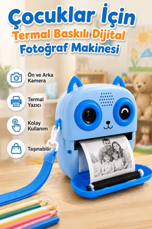 Ön ve Arka Kameralı Çocuk Fotoğraf Makinesi – 2.4 İnç IPS Ekran ve Termal Baskı