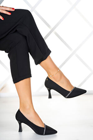 Darla Siyah Krep Taşlı Abiye Ayakkabı