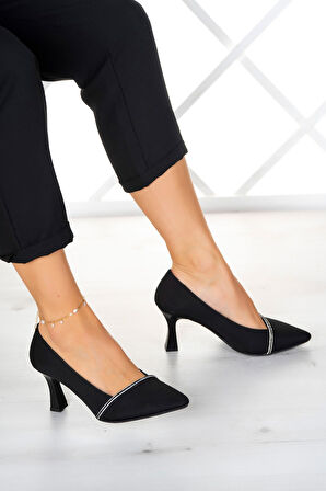 Darla Siyah Krep Taşlı Abiye Ayakkabı