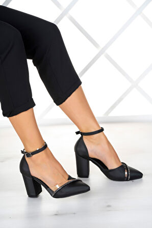 Samira Siyah Saten Taşlı Şeffaf Tasarımlı Ayakkabı