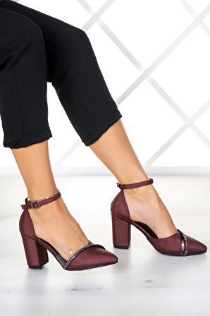 Samira Bordo Saten Taşlı Şeffaf Tasarımlı Ayakkabı