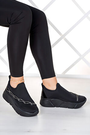 Maggie Siyah Streç Gümüş Zincirli Sneaker