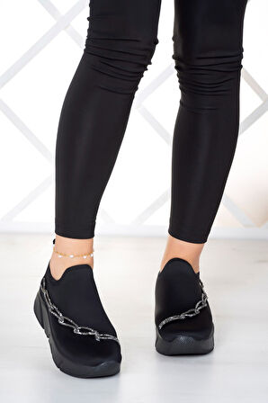 Maggie Siyah Streç Gümüş Zincirli Sneaker