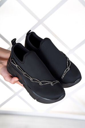 Maggie Siyah Streç Gümüş Zincirli Sneaker