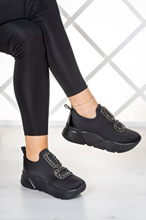 Almendra Siyah Streç Taşlı Sneaker