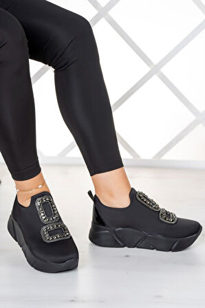 Almendra Siyah Streç Taşlı Sneaker