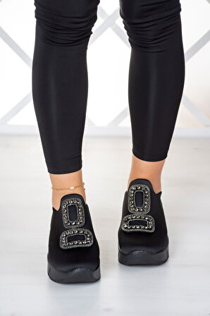 Almendra Siyah Streç Taşlı Sneaker