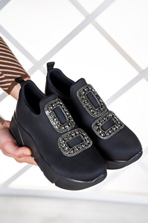 Almendra Siyah Streç Taşlı Sneaker