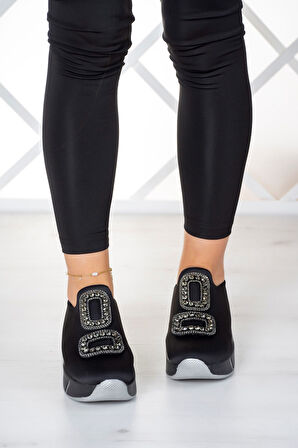 Almendra Platin Streç Taşlı Sneaker