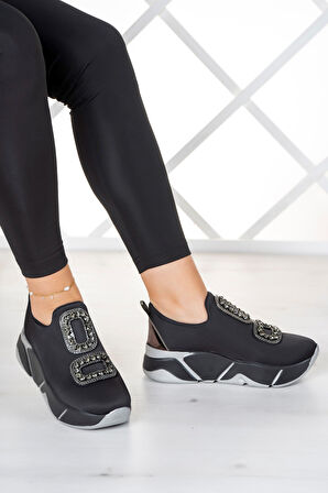 Almendra Platin Streç Taşlı Sneaker