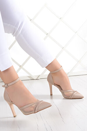 Kaylee Ten Saten Fileli Taşlı Stiletto