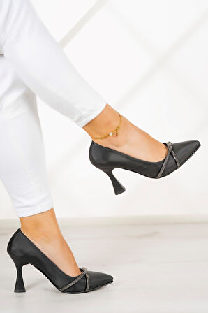 Abby Siyah Saten Burma Taşlı Abiye Ayakkabı