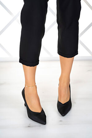 Amelia Siyah Saten Abiye Topuklu Ayakkabı